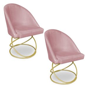 Kit 02 Cadeiras Poltrona De Jantar Bela Veludo Rosê Base Metálica Luxo Dourado - Pallazio