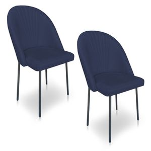 Kit 2 Cadeiras Poltrona De Jantar Ariel Suede Azul Marinho Pés De Ferro Preto - Pallazio