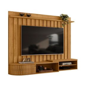 Painel Para Tv 75 Polegadas Com Bancada Suspensa 206cm Monza Cumaru - Pallazio