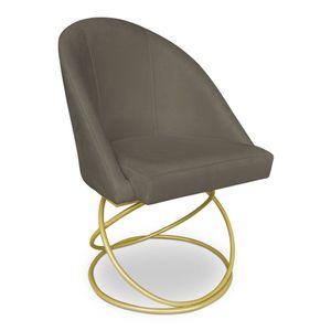 Cadeira Poltrona De Jantar Bela Suede Marrom Rato Base Metálica Luxo Dourado - Pallazio