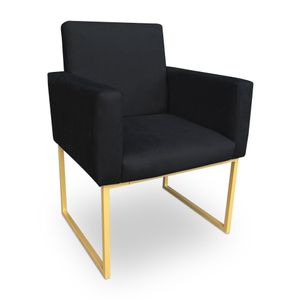 Poltrona Decorativa Nina Suede Preto Base Metálica Industrial Dourado - Pallazio