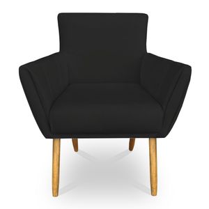 Poltrona Decorativa Leticia Suede Preto Pés Palito Castanho - Pallazio