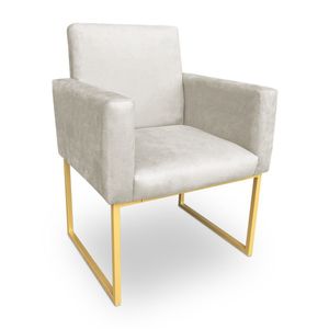Poltrona Decorativa Nina Suede Base Metálica Industrial Dourado - Pallazio Cor Bege