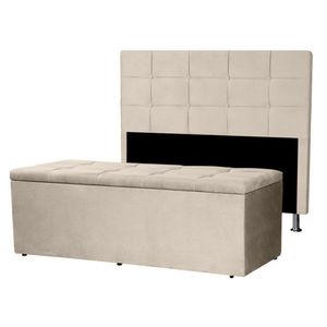 Kit Cabeceira E Calçadeira Baú Solteiro 0,90m Roma Suede - Pallazio Cor Marrom