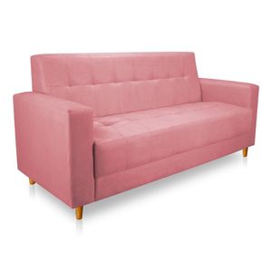 Sofá 03 Lugares 180cm Atenas Suede Rosa Bebê Pés Castanho - Pallazio