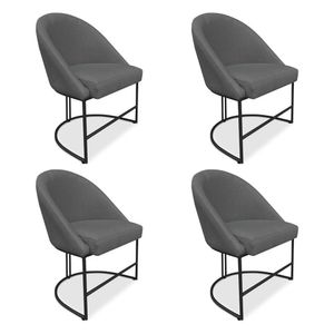 Kit 04 Cadeiras Poltrona De Jantar Bela Veludo Grafite Base Metálica Industrial Preto - Pallazio