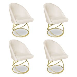 Kit 04 Cadeiras Poltrona De Jantar Bela Veludo Base Metálica Luxo Dourado - Pallazi Cor Bege