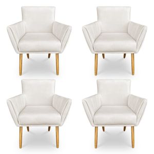 Kit 4 Poltronas Decorativa Leticia Suede Pés Palito Castanho - Pallazio Cor Marrom Rato