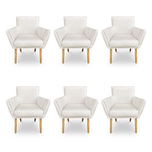 Kit 6 Poltronas Decorativa Leticia Suede Pés Palito Castanho - Pallazio Cor Bege