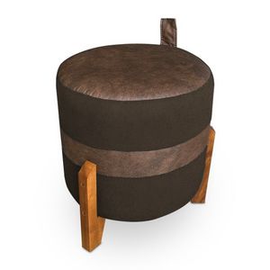 Puff Le Mans Veludo Marrom E Corano Nozes Base De Madeira - Pallazio
