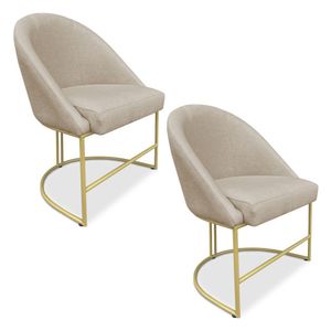 Kit 02 Cadeiras Poltrona De Jantar Bela Veludo Base Metálica Industrial Dourado - Pallazio Cor Bege