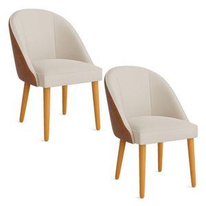 Kit 02 Cadeiras Poltrona De Jantar Bela Corano Nozes E Linho Pés Palito Castanho - Pallazio Cor Bege