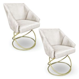 Kit 2 Poltronas Luxo Alana Suede Base De Ferro Dourado - Pallazio Cor Bege