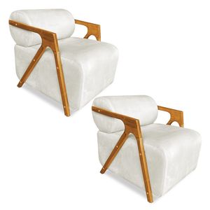 Kit 02 Poltronas Decorativa Marselha Veludo Base De Madeira - Pallazio Cor Bege