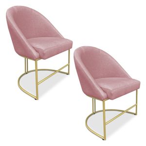 Kit 02 Cadeiras Poltrona De Jantar Bela Veludo Rosê Base Metálica Industrial Dourado - Pallazio