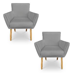 Kit 2 Poltronas Decorativa Leticia Suede Grafite Pés Palito Castanho - Pallazio