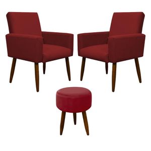 Kit 2 Poltronas Com Puff Redondo Para Sala Nina Vermelho