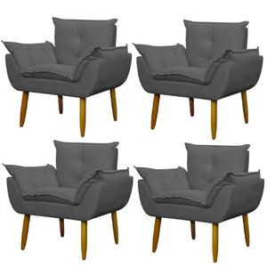 Kit 4 Poltronas Para Descanço Sala Opala Cinza