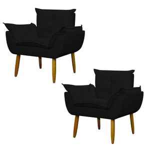 Kit Poltrona Recepção Pés Madeira Opala Preto