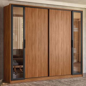 Guarda Roupa Casal 4 Portas Vidro Reflecta E 4 Gavetas Estônia - Nogueira Nude