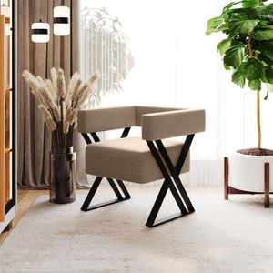Poltrona Decorativa Estrutura De Ferro Mirela - Linho Bege Linho Bege