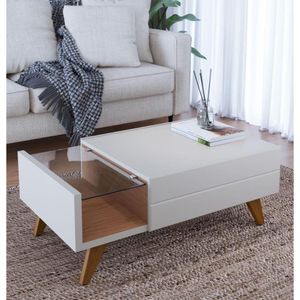 Mesa De Centro Com Gaveta Noronha Off White Matte-freijó