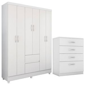 Kit Guarda Roupa Solteiro 6 Portas Flash Ii Cômoda Astral - Branco