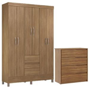 Kit Guarda Roupa Solteiro 6 Portas Flash Ii Cômoda Atria - Amêndola Touch