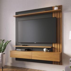 Painel Home Suspenso 2 Portas Tv's 65" Juriti - Noce Milano-preto Fosco