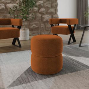Puff Decoativo Estofado Redondo Para Sala E Quarto Paris - Boucle Terracota Boucle Terracota