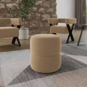 Puff Decoativo Estofado Redondo Para Sala E Quarto Paris - Linho Bege Linho Bege