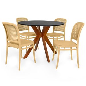 Conjunto Mesa De Jantar Redonda Marci 100cm Preta Com 4 Cadeiras Roma - Nude