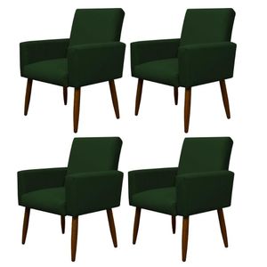 Kit 4 Poltronas Para Sala Pés De Madeira Nina Verde