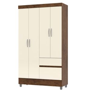 Guarda Roupa Solteiro 103cm Com 4 Portas Ideal Imbuia-champanhe Vila Rica