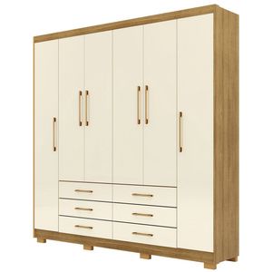 Guarda Roupa Casal 223cm 6 Portas Canadá Nature-champanhe Vila Rica
