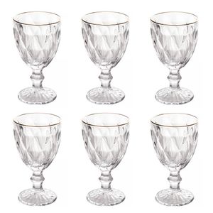 Conjunto De Taças De Vidro Com Fio De Ouro Para água 6 Peças 325 Ml Diamonds Transparente Lyor
