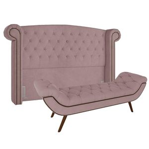 Cabeceira Cama Box Casal Queen 160cm Provença Com Calçadeira Vêneto P02 Veludo Rosê - Mpozenato