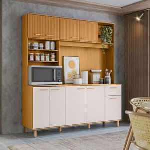 Cozinha Compacta Poliman Nuria 9 Portas, 1 Gaveta E 4 Prat Freijó Com Off White