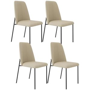 Kit 04 Cadeiras Decorativa Estofada Para Sala De Jantar Bella L02 Linho Bege Escuro - Lyam Decor