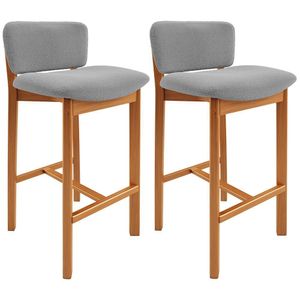 Kit 02 Banquetas Alta Para Cozinha Sala De Jantar Bar Dara L02 Bouclê Cinza - Lyam Decor