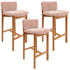 Kit 03 Banquetas Alta Para Cozinha Sala De Jantar Bar Dara L02 Bouclê Rosê - Lyam Decor