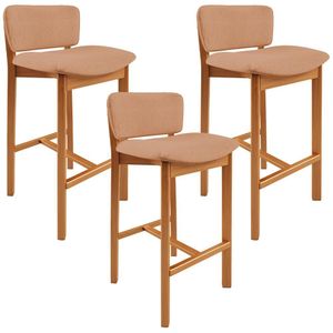 Kit 03 Banquetas Alta Para Cozinha Sala De Jantar Bar Dara L02 Linho Rosê - Lyam Decor