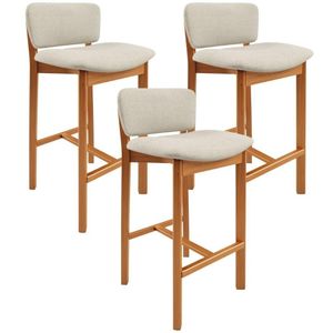 Kit 3 Banqueta Alta Para Cozinha Sala De Jantar Bar Dara L02 Linho Champagne - Lyam Decor