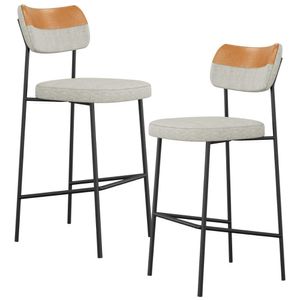 Kit 02 Banquetas Alta Bar Cozinha Sala Jantar Preto Melina L02 Couríssimo Whisky Linho Cinza - Lyam Decor