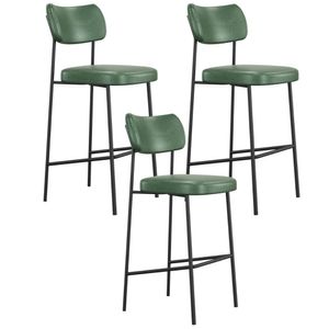 Kit 03 Banquetas Alta Bar Cozinha Sala De Jantar Preto Melina L02 Couríssimo Verde - Lyam Decor