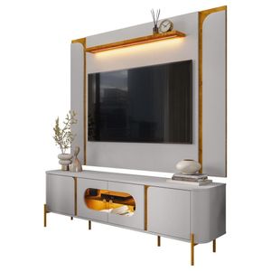 Rack Para Sala Orgânico Suy Com Painel Para Tv 75 Pol Maresca B02 Off White Naturalle - Lyam Decor