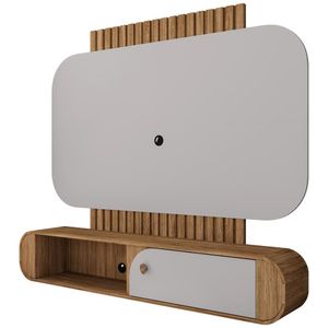 Painel Para Tv 55 Pol Com Bancada Suspensa Maestri B02 Cinamomo Off White - Lyam Decor