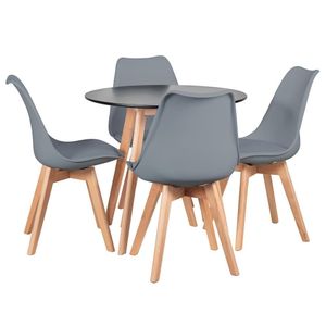 Mesa Leda 80 Cm Preto + 4 Cadeiras Leda Cinza Escuro Mesa Preto Com Cadeiras Cinza Escuro