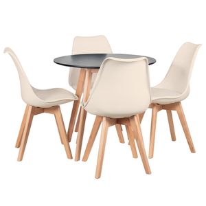 Mesa Leda 80 Cm Preto + 4 Cadeiras Leda Creme Mesa Preto Com Cadeiras Creme