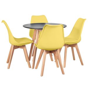 Mesa Leda 80 Cm Preto + 4 Cadeiras Leda Amarelo Mesa Preto Com Cadeiras Amarelo